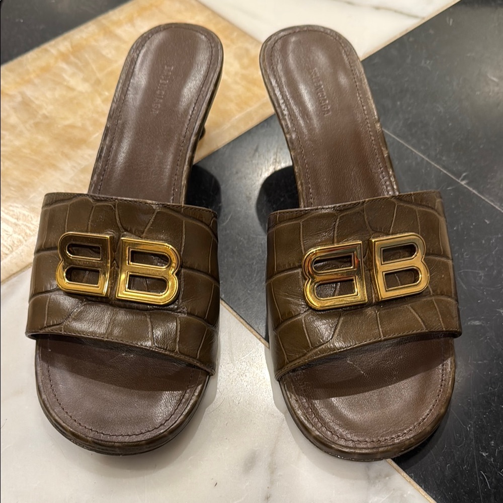 VGUC BALENCIAGA CROC-EMBOSSED GROUPIE SANDAL
